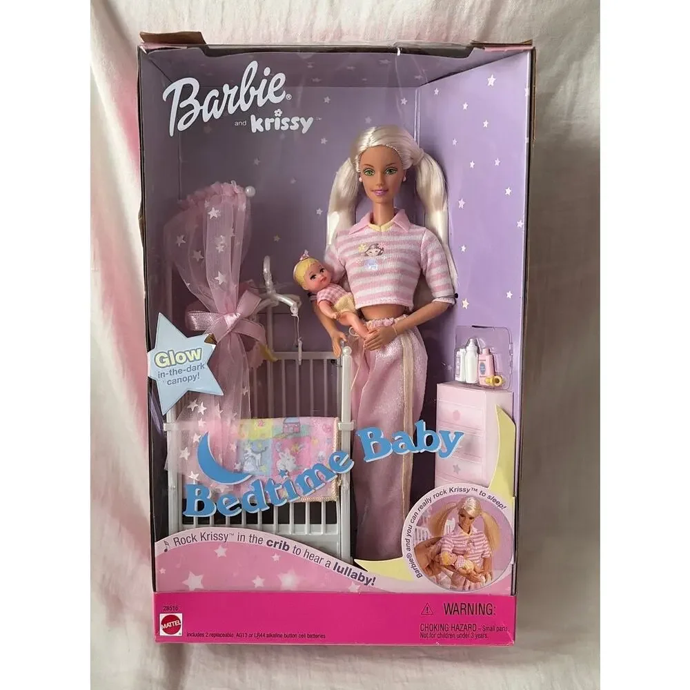 NIB Vintage Bedtime Baby Barbie & Krissy Dolls Glow in Dark Rocking Crib *read*